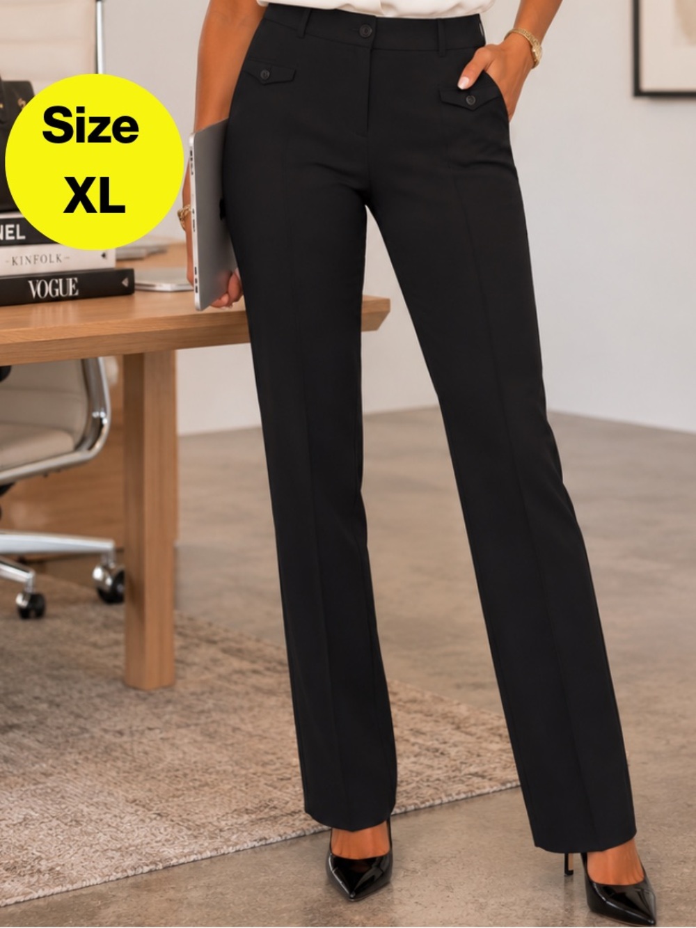 3/for $15 🍒LABIJOU Classic Black Straight Leg Stretchy Work Slacks (Women’s XL)
